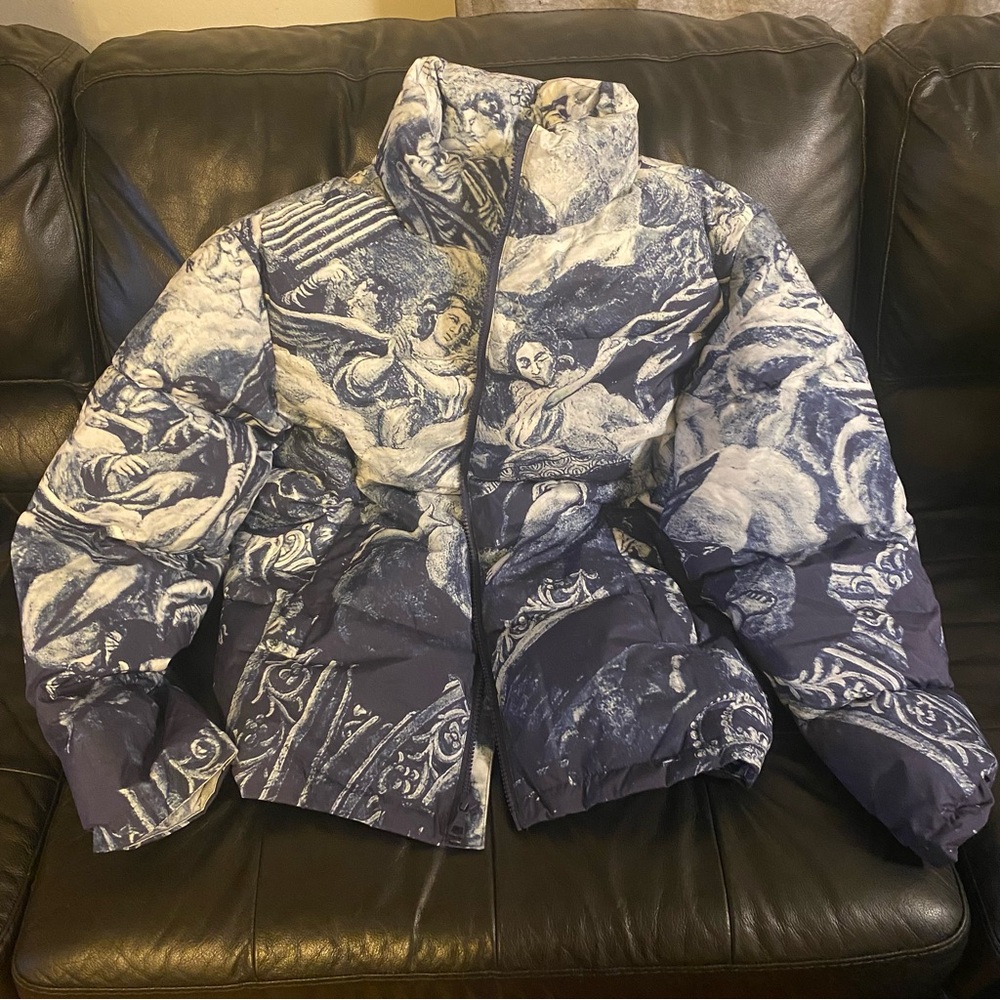 Fashion Nova Blue and White Puffer Jacket